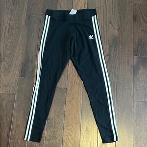 Adidas Women's Black Track Pants with White Stripes